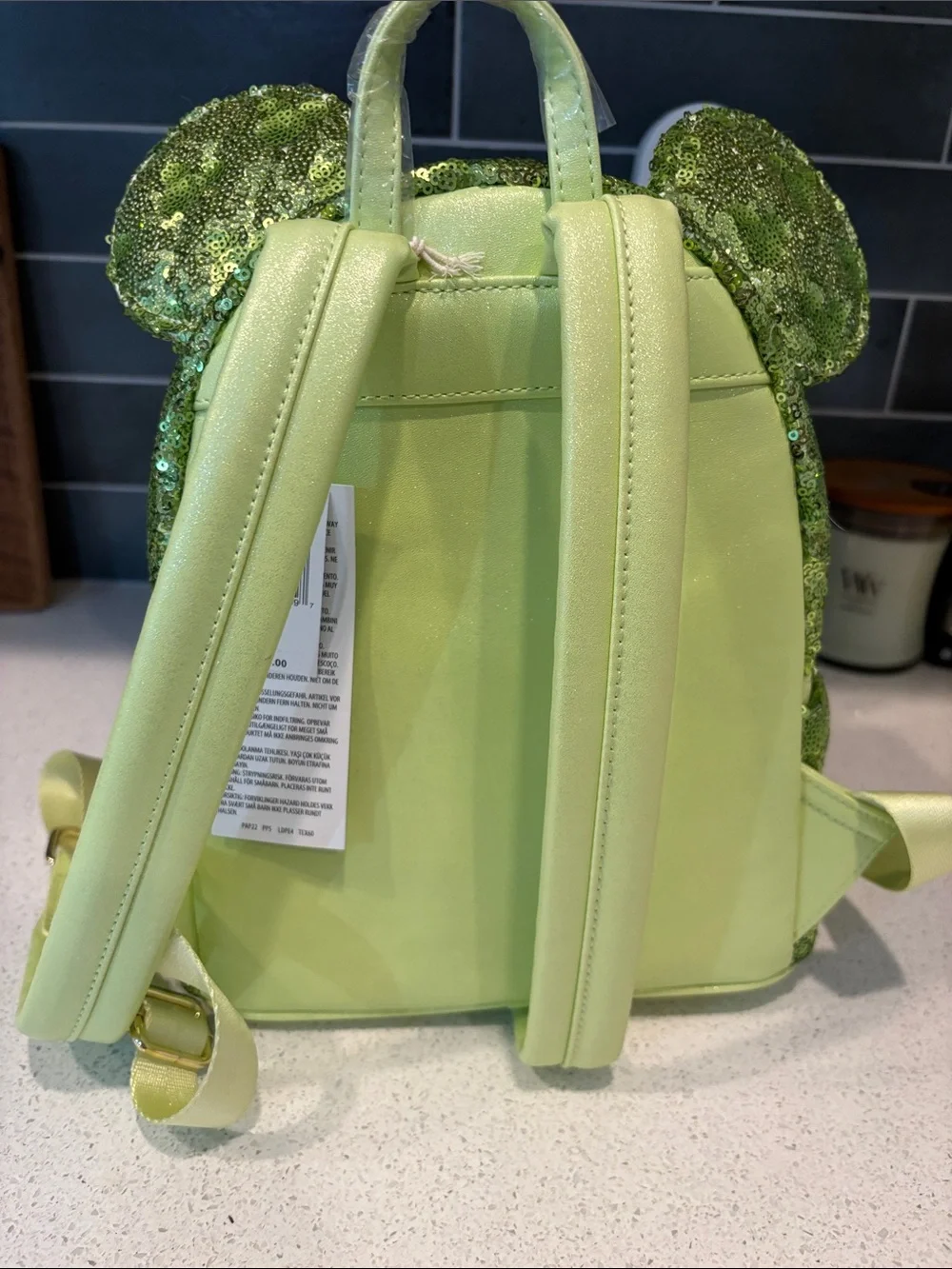 Disney Green Sequin Minnie Ear Loungefly Backpack with Hidden Mickeys. NWT
